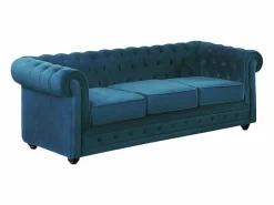 Vente-unique Conjunto Sofá Y Sillón|Sofá 3 plazas+sillón terciopelo verde azulado CHESTERFIELD
