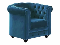 Vente-unique Conjunto Sofá Y Sillón|Sofá 3 plazas+sillón terciopelo verde azulado CHESTERFIELD
