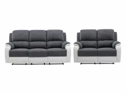 Vente-unique Conjunto Sofás|Sofá 3+2 relax de microfibra y piel sintética gris y blanco BRODY