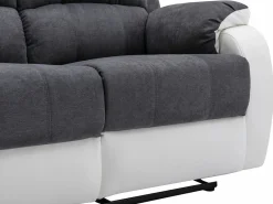 Vente-unique Conjunto Sofás|Sofá 3+2 relax de microfibra y piel sintética gris y blanco BRODY