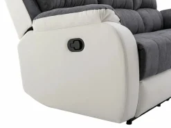 Vente-unique Conjunto Sofás|Sofá 3+2 relax de microfibra y piel sintética gris y blanco BRODY