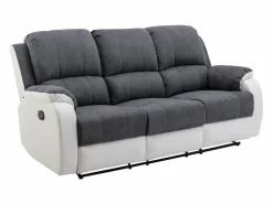Vente-unique Conjunto Sofás|Sofá 3+2 relax de microfibra y piel sintética gris y blanco BRODY