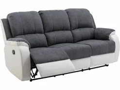 Vente-unique Conjunto Sofás|Sofá 3+2 relax de microfibra y piel sintética gris y blanco BRODY