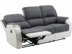 Vente-unique Conjunto Sofás|Sofá 3+2 relax de microfibra y piel sintética gris y blanco BRODY
