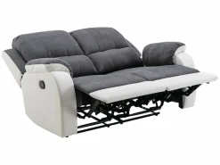 Vente-unique Conjunto Sofás|Sofá 3+2 relax de microfibra y piel sintética gris y blanco BRODY