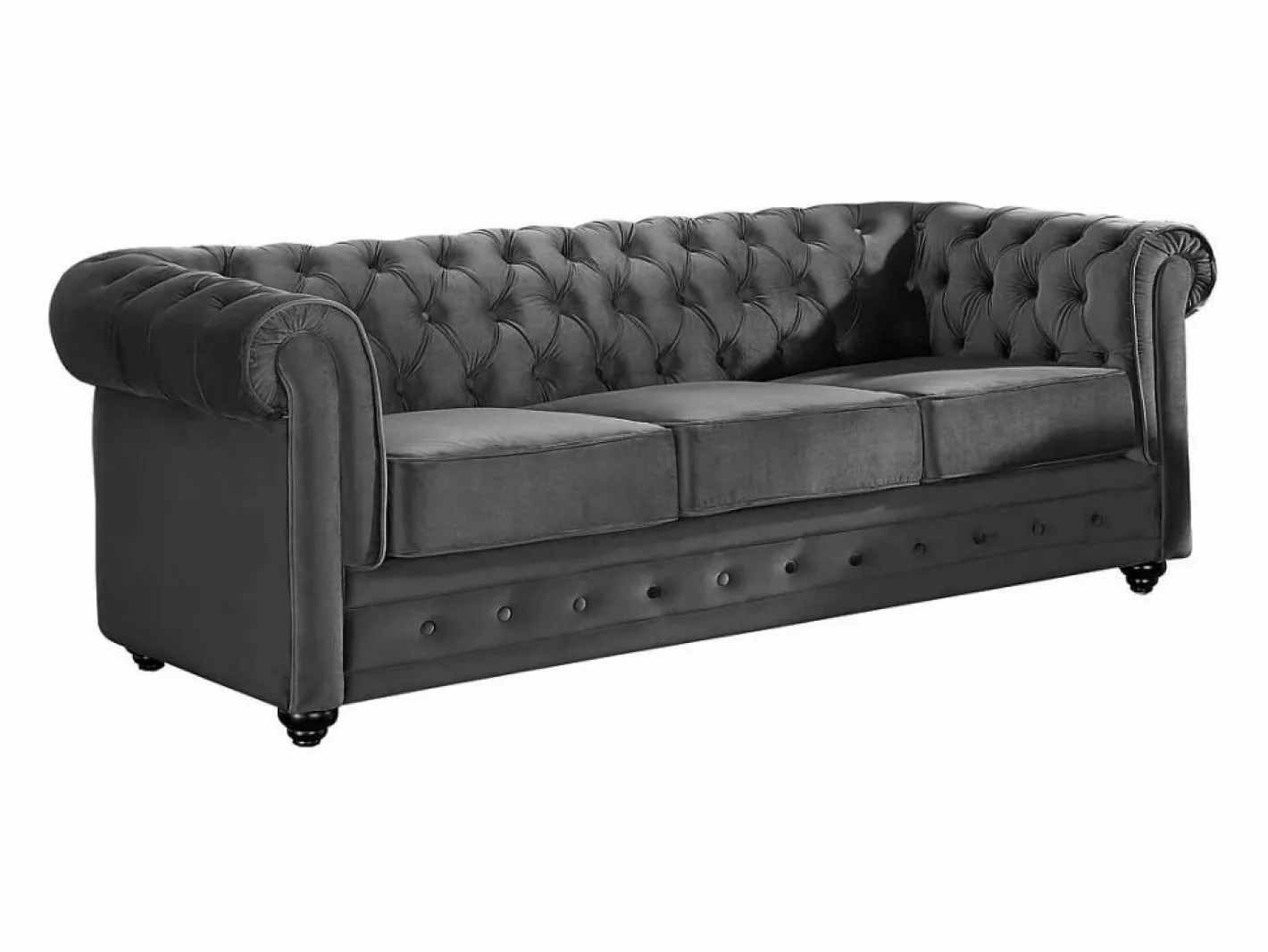 Vente-unique Sofá 3+1+1 terciopelo color CHESTERFIELD Gris antracita New