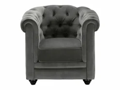 Vente-unique Sofá 3+1+1 terciopelo color CHESTERFIELD Gris antracita New