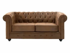 Vente-unique Sofá 3 y 2 plazas de microfibra con acabado de piel envejecida CHESTERFIELD Marru00f3n Online