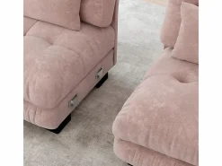 DripeX Sofás Club|Sofá angular 4 plazas de tejido Chenilla, con 6 cojines, otomana extraíble, combinación DIY, 406x145x81cm, Rosa