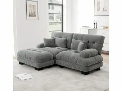 Sofá angular 2 plazas de tejido Chenilla, con 4 cojines, otomana extraíble, combinación DIY, 220x145x81cm,^DripeX Sale