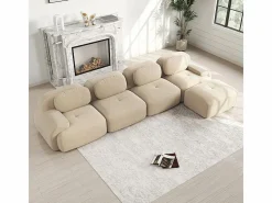 DripeX Sofá angular 4 plazas modular - de Pana - con 4 cojines y otomana - 388x178x75cm - Beige Discount