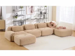 DripeX Sofá Modular|Sofás Club|Sofá angular 3 plazas modular - de Pana - con 3 cojines y 2 otomanas - 298x178x75cm -