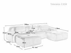 DripeX Sofá angular 3 plazas modular - de Pana - con 3 cojines y 2 otomanas - 298x178x75cm - Negro Outlet