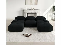 DripeX Sofá angular 3 plazas modular - de Pana - con 3 cojines y 2 otomanas - 298x178x75cm - Negro Outlet