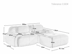 DripeX Sofás Club|Sofá angular 2 plazas modular - de Pana - con 2 cojines y otomana - ergonómico - 208x178x75cm -