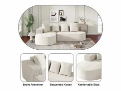 DripeX Sofá De Terciopelo|Sofás Club|Sofá angular izquierdo de Pana de canalé grueso con 4 cojines - 265x67x40,5cm -