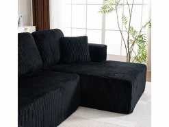 DripeX Sofá angular panorámico - Terciopelo acanalado - 4 cojines, 2 orejeros, 2 chaises - 332x156x88cm Negro Clearance