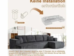 DripeX Sofá Modular|Sofás Club|Sofá angular panorámico - Terciopelo acanalado - 4 cojines, 2 orejeros, 2 chaises - 332x156x88cm