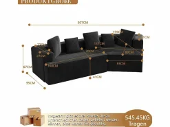 DripeX Sofás Club|Sofá angular recto modular 307cm - de Pana de canalé grueso - 3 plazas - con 5 cojines -