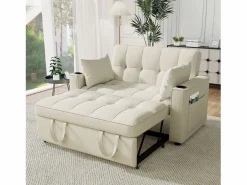 Sofá de 2 plazas - Sillón convertible con portavasos y bolsillo portaobjetos - cojines y ruedas Beige Hot