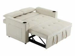 Sofá de 2 plazas - Sillón convertible con portavasos y bolsillo portaobjetos - cojines y ruedas Beige Hot