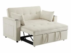 Sofá de 2 plazas - Sillón convertible con portavasos y bolsillo portaobjetos - cojines y ruedas Beige Hot