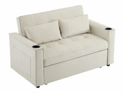 Sofá de 2 plazas - Sillón convertible con portavasos y bolsillo portaobjetos - cojines y ruedas Beige Hot
