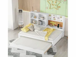 Merax Cama Nido|Sofá cama - 90 x 200 cm - múltiples espacios de almacenamiento - con puerto USB y tablero de dibujo - Panel -