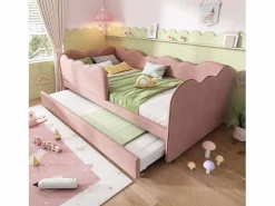 Sofá cama 90×190 cm - con cama nido 90×190 cm - decoración de olas - con somier de láminas - Terciopelo - (sin colchón)^ModernLuxe Best