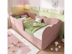 Sofá cama 90×190 cm - con cama nido 90×190 cm - decoración de olas - con somier de láminas - Terciopelo - (sin colchón)^ModernLuxe Best