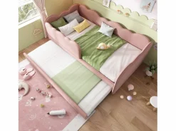 Sofá cama 90×190 cm - con cama nido 90×190 cm - decoración de olas - con somier de láminas - Terciopelo - (sin colchón)^ModernLuxe Best