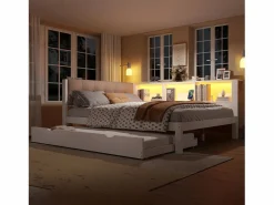 ModernLuxe Cama Diván|Cama Con Almacenaje|Sofá cama 140×200 cm - con cama nido - con tira LED luminosa - con puerto USB - (colchón no incluido)