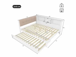 ModernLuxe Cama Diván|Cama Con Almacenaje|Sofá cama 140×200 cm - con cama nido - con tira LED luminosa - con puerto USB - (colchón no incluido)
