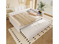 ModernLuxe Sofá cama 140×200 cm - con cama nido - con puerto USB + Type-C - (sin colchón) Blanco