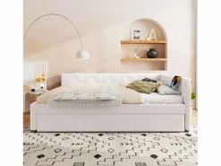 ModernLuxe Sofá cama 140×200 cm - con cama nido - con puerto USB + Type-C - (sin colchón) Blanco