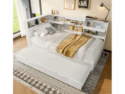 ModernLuxe Sofá cama 90×200 cm - con USB + Type-C - con almacenamiento - con cama nido - (colchón no incluido) Blanco Sale