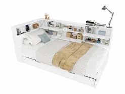 ModernLuxe Sofá cama 90×200 cm - con USB + Type-C - con almacenamiento - con cama nido - (colchón no incluido) Blanco Sale