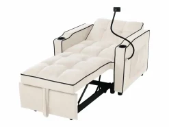 Sillón Cama|Sofá cama 3 en 1 con portavasos y soporte para teléfono, terciopelo, (83 x 167 x 76 cm)