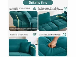 Sofá cama 2 en 1 regulable - Respaldo regulable - Patas de sofá de madera y cojines incluidos - Terciopelo - 176 x 78 x 76 cm - Verde Outlet
