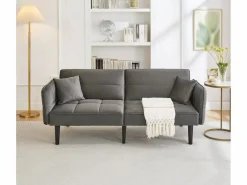 Sofá cama 2 en 1 regulable - Respaldo regulable - Patas de madera y cojines incluidos - Terciopelo - 176 x 78 x 76 cm - Gris Sale