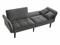 Sofá cama 2 en 1 regulable - Respaldo regulable - Patas de madera y cojines incluidos - Terciopelo - 176 x 78 x 76 cm - Gris Sale
