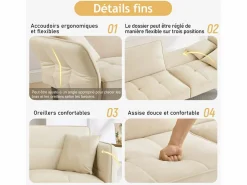 Sofá Vintage|Sofá cama 2 en 1 regulable - Respaldo regulable - Patas de madera y cojines incluidos - Terciopelo - 176 x 78 x 76 cm - Beige