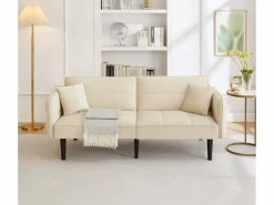 Sofá Vintage|Sofá cama 2 en 1 regulable - Respaldo regulable - Patas de madera y cojines incluidos - Terciopelo - 176 x 78 x 76 cm - Beige