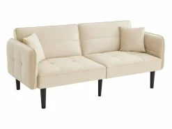 Sofá Vintage|Sofá cama 2 en 1 regulable - Respaldo regulable - Patas de madera y cojines incluidos - Terciopelo - 176 x 78 x 76 cm - Beige