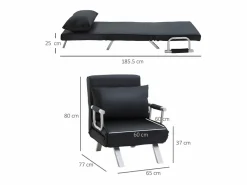 Sofá cama 2 en 1, respaldo regulable, funda desenfundable, poliéster, color (65x69x80cm) Negro New