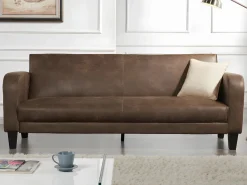 Vente-unique Todos Los Sofás|Sofá Vintage|Sofá cama 3 plazas tela aspecto vintage marrón INICIO