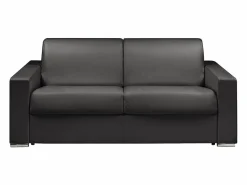 Vente-unique Sofás Y Sillones|Sofá cama 3 plazas tipo italiano piel sintética negra colchón 16 cm - CALITO