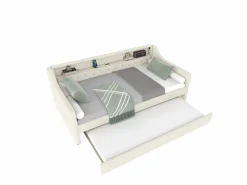 ModernLuxe Sofá cama 90 x 200 cm - con iluminación LED - con cama nido - con USB - lino - con somier de láminas - ​​​ Beige Clearance