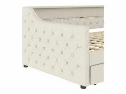 ModernLuxe Sofá cama 90 x 200 cm - con iluminación LED - con cama nido - con USB - lino - con somier de láminas - ​​​ Beige Clearance