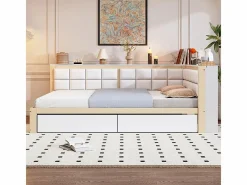 Sofá cama 140 x 200 cm, cama multifuncional con respaldo mullido y grandes cajones de almacenamiento, estructura de pino, color natural Color natural claro New